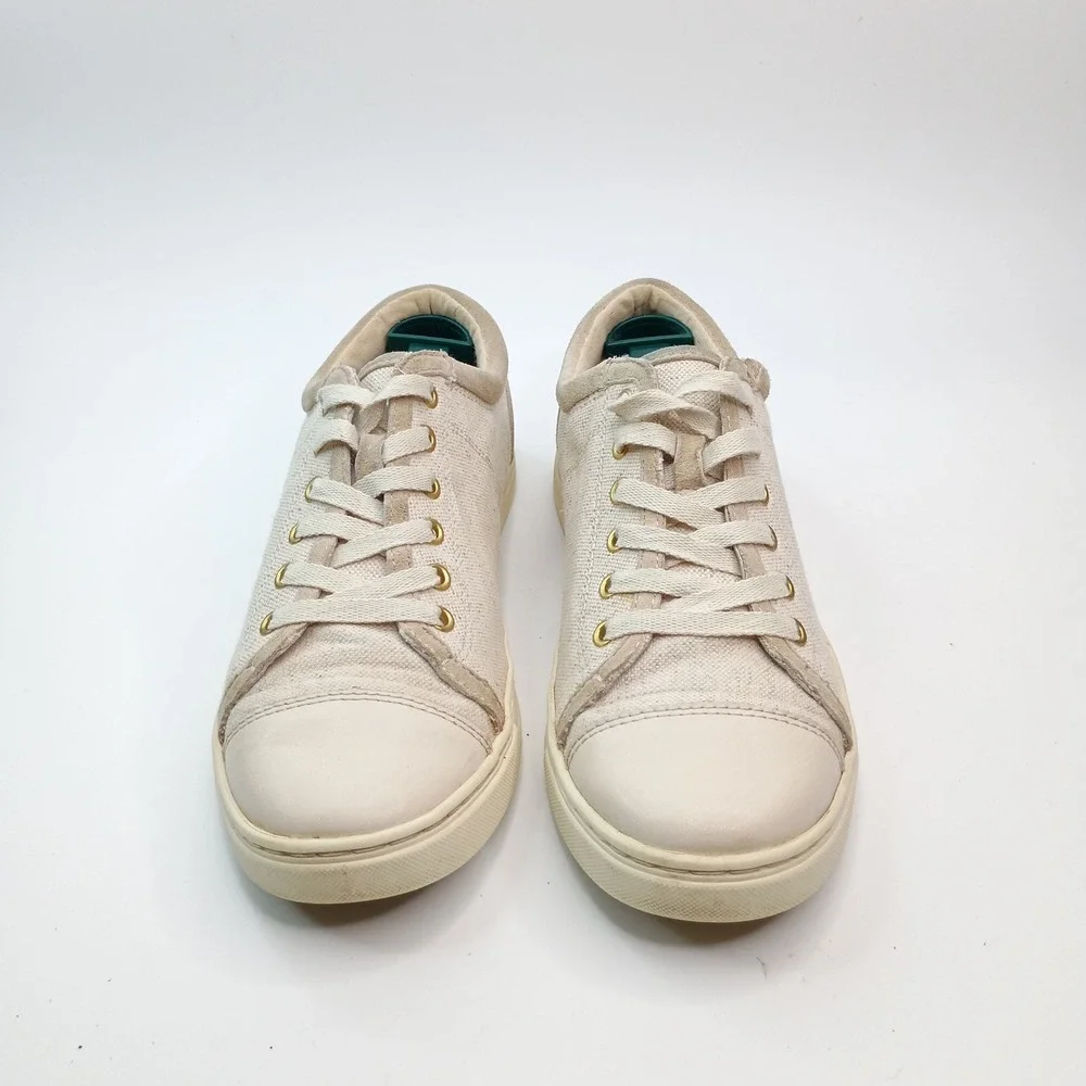 UGG Womens Canvas Leather Toe Low Top Sneakers Cream‎ Tan Lace Up Shoes